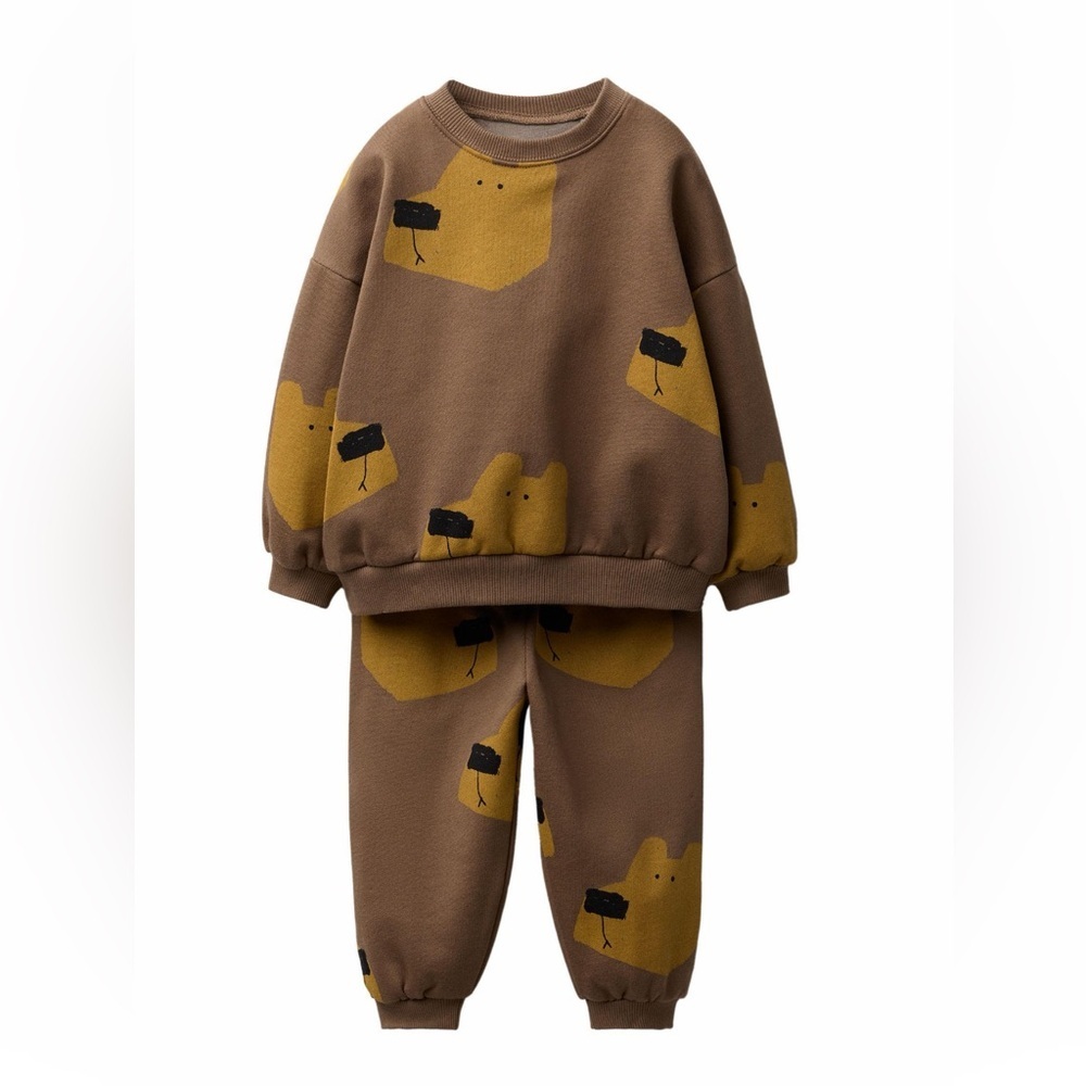 Zara Baby Brown Bear Print Toddler Sweatshirt and Pants Set